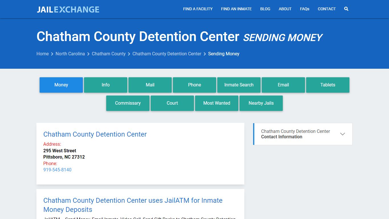 Send Money to Inmate - Chatham County Detention Center, NC - Jail Exchange